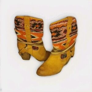 Size-6 Steve Madden Womens Tolteca Cognac Leather Southwest Mid-Calf Boots